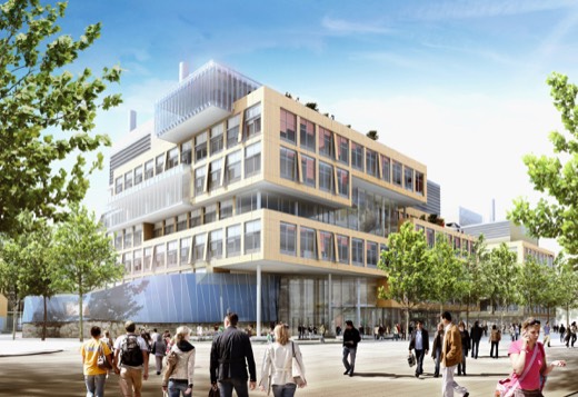 The complex from the plaza · Rendering