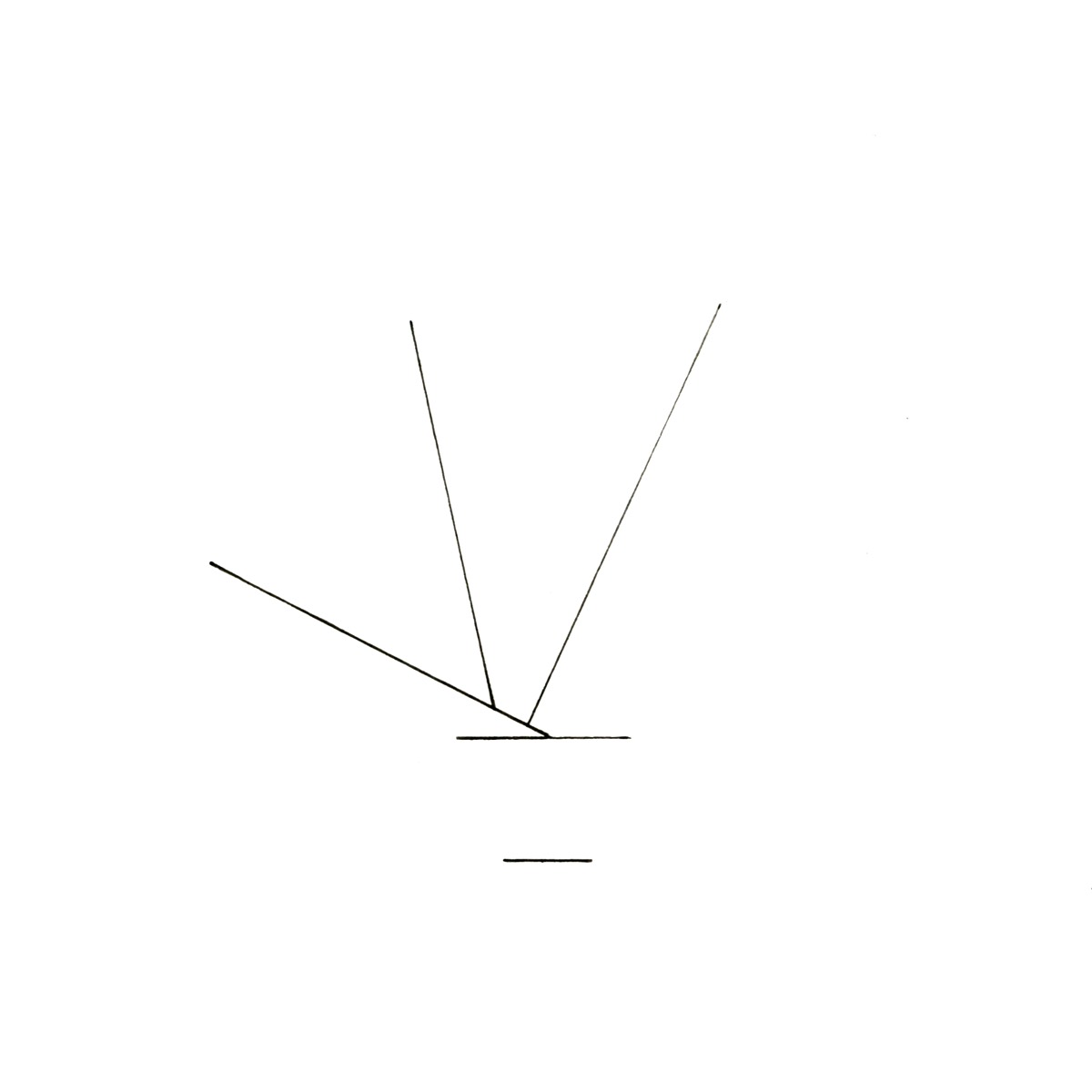 Five thin pen lines splaying up from a small base