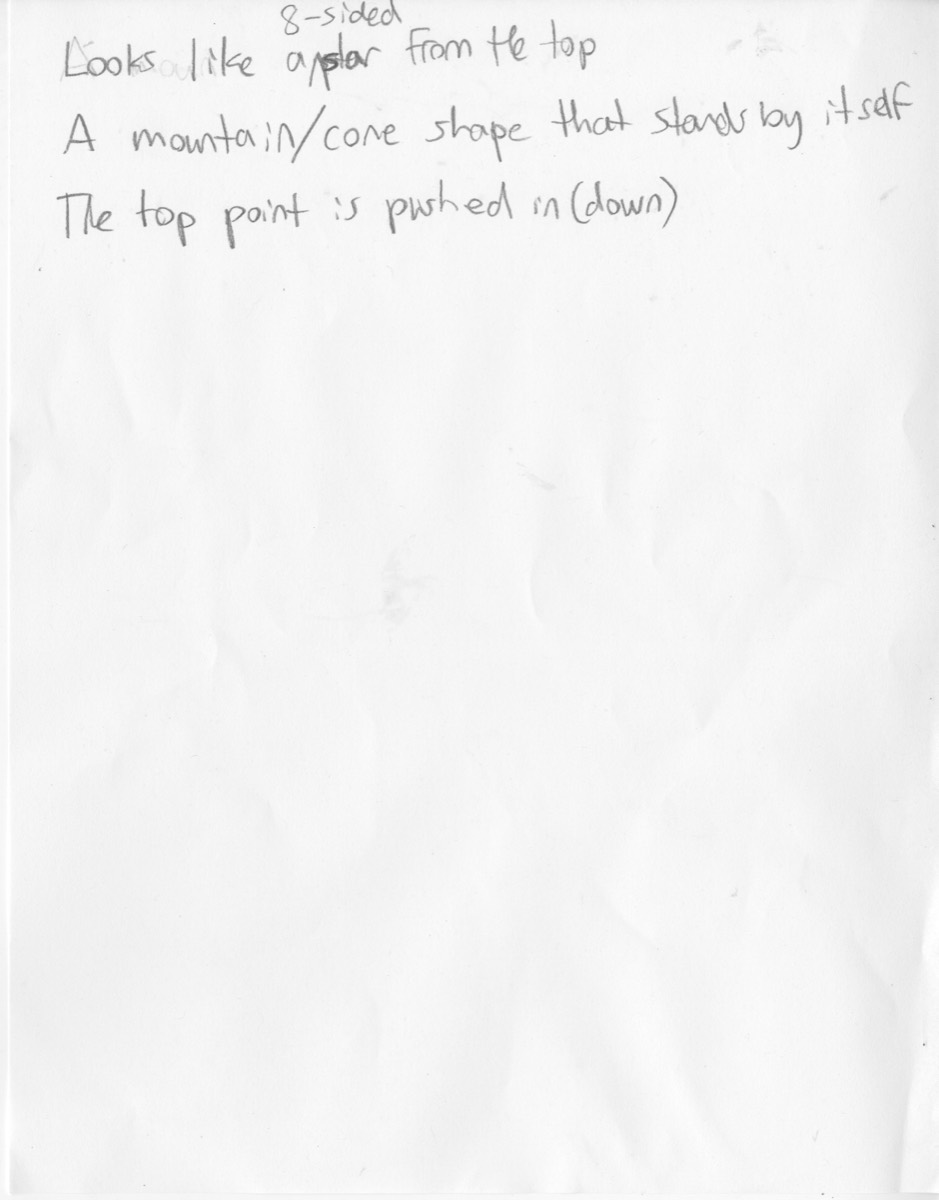 Handwritten lines describing a mountain-cone shape that stands on its own