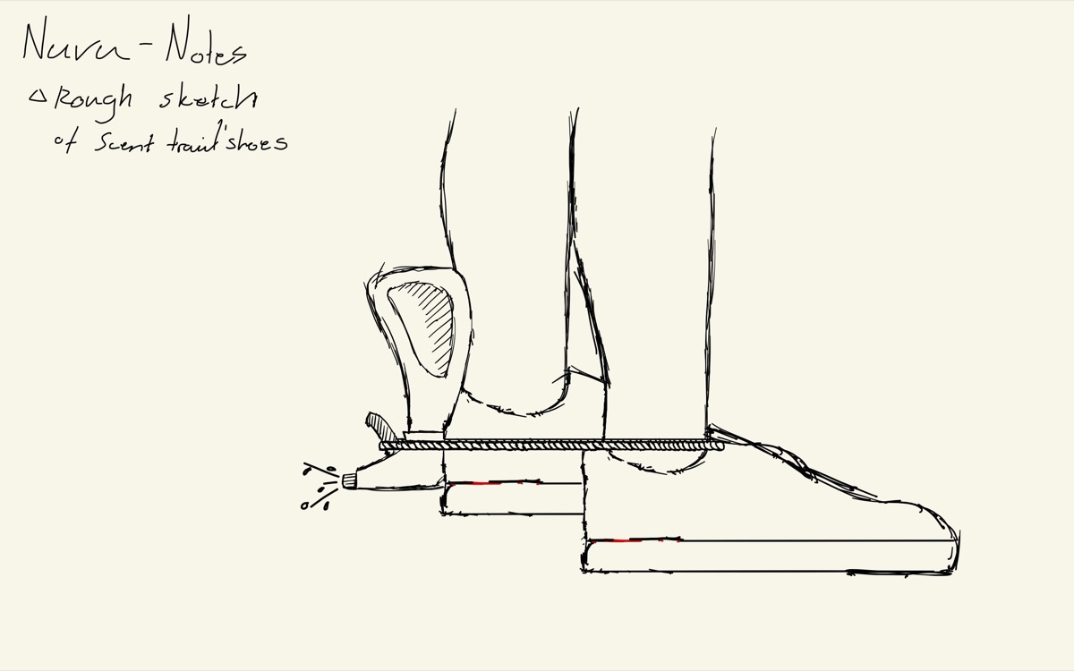 A clean sketch of shoes leaving a dotted trail