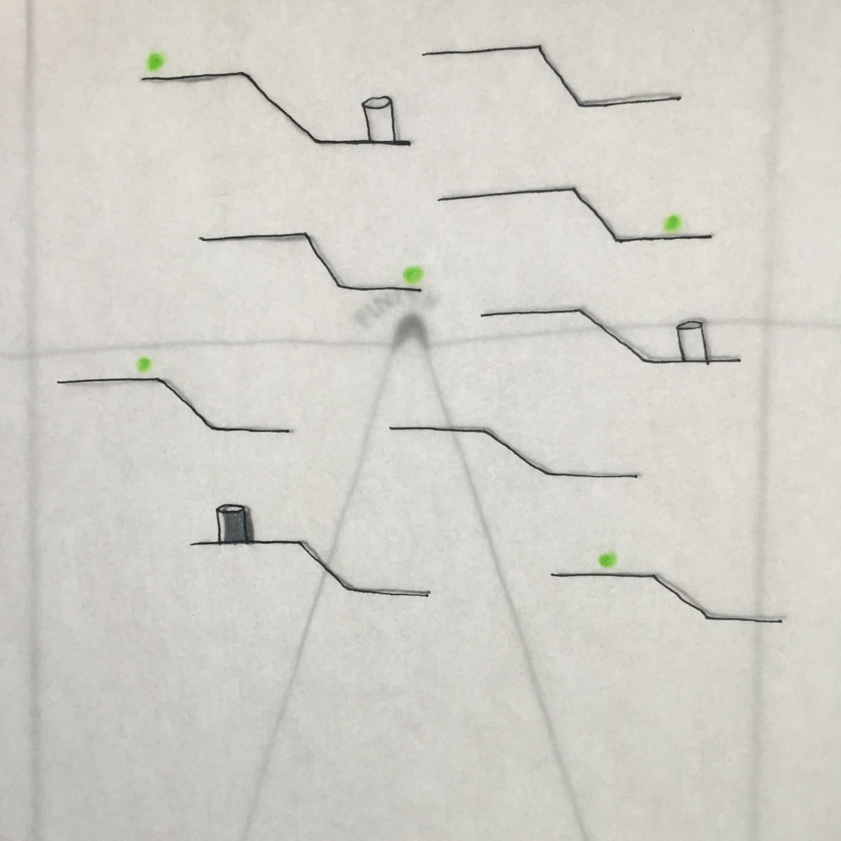 Pencil ledges and small ants drawn on tracing paper