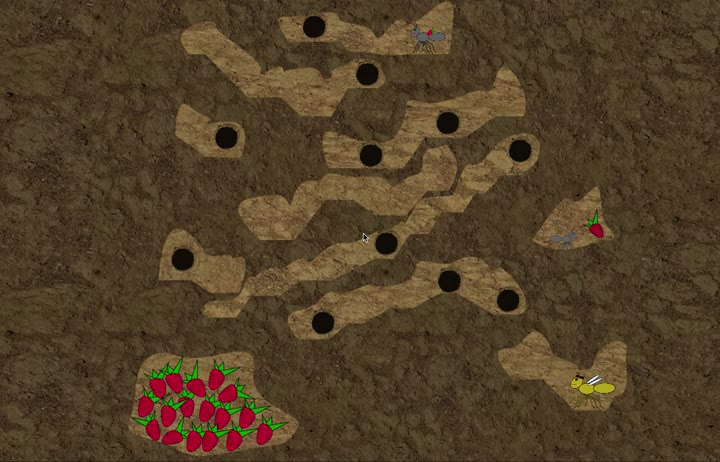 The ant moving through the tunnel world